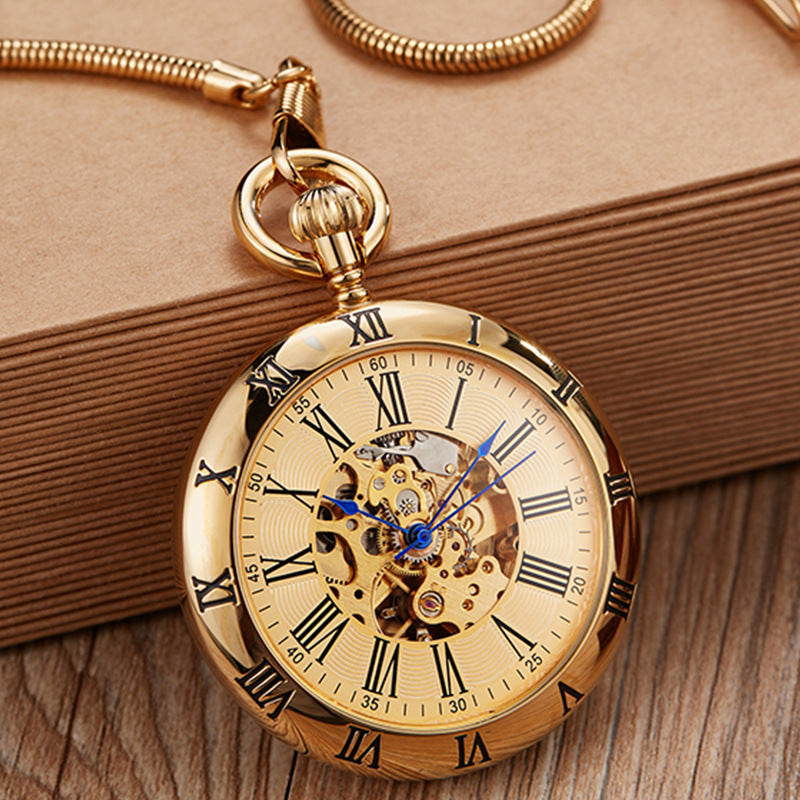 Creative Inside And Outside Roman Literal Snake Chain Automatic Mechanical Pocket Watch Antique Gift Mechanical Pocket Watch