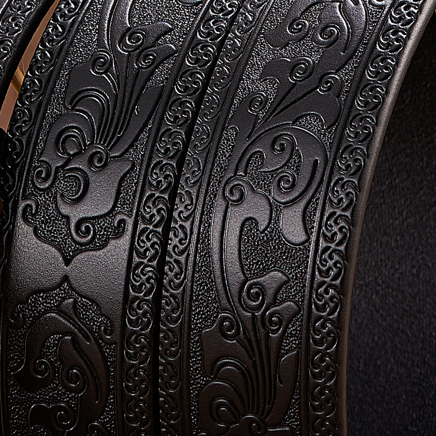 Men's Dragon Automatic Buckle Two-Layer Cow Leather Embossed Belt