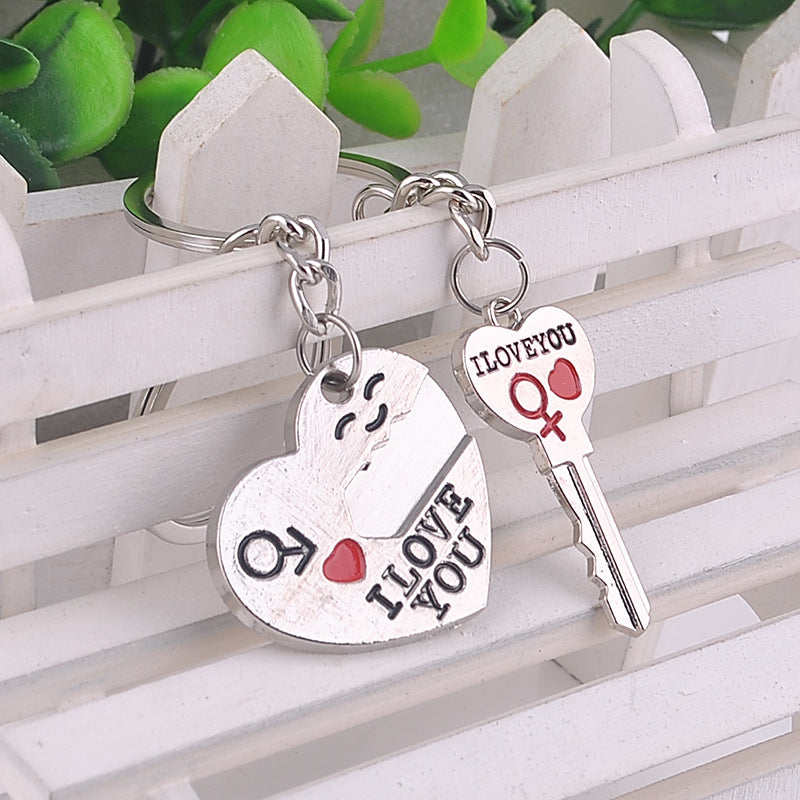 Heart-Shaped Keychain English Secret Love Keychain Couple Keychain