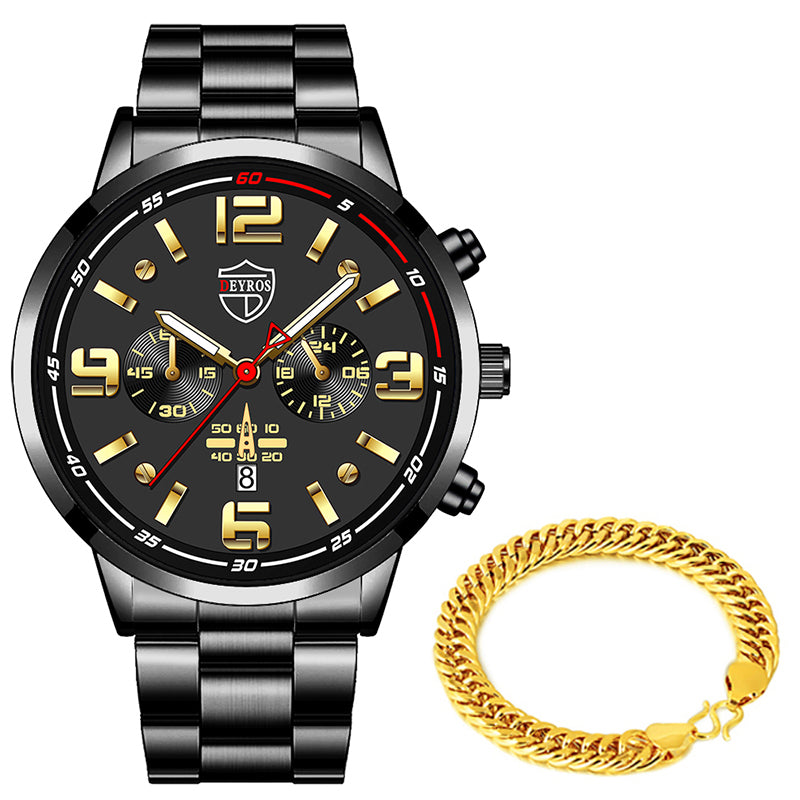 Steel Band Men's Calendar Luminous Quartz Watch