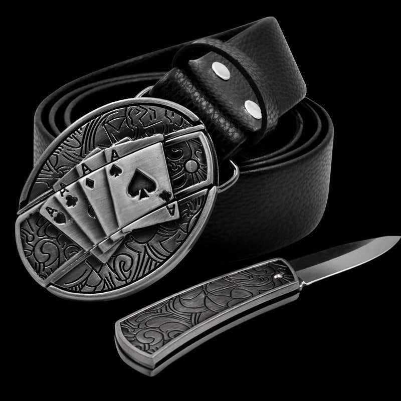 Men's Leather Defensive Fashion Punk Belt Knife