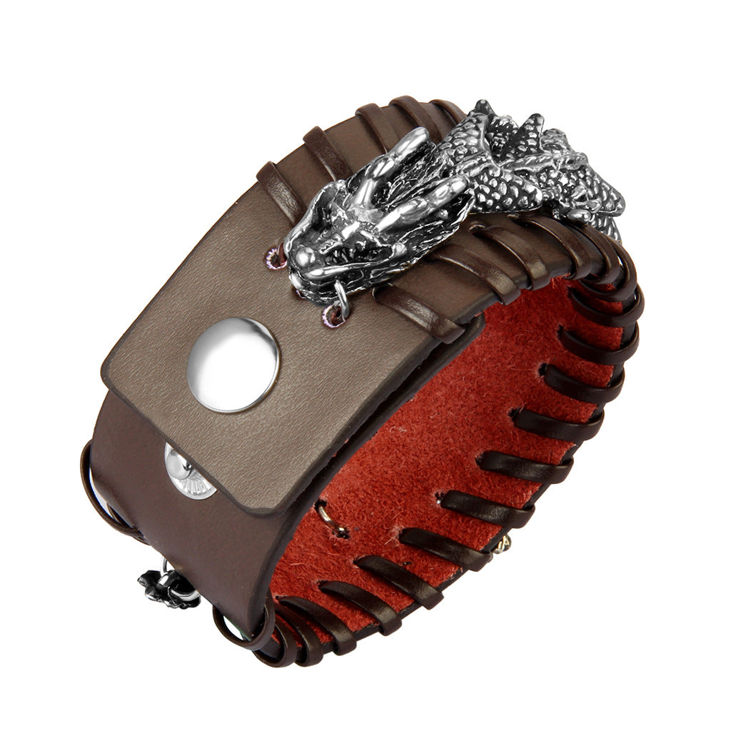 Cow Leather and Alloy Dragon Bracelet - A Creative and Cool Accessory for Couples