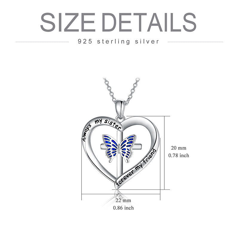 Butterfly Heart Pendant Necklace In White Gold Plated Sterling Silver