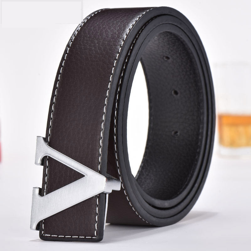 Men's Belt Leather Smooth Buckle Belt Fashion Letters