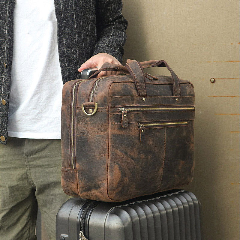 Vintage Leather Men's Bag Crazy Horse Leather Briefcase