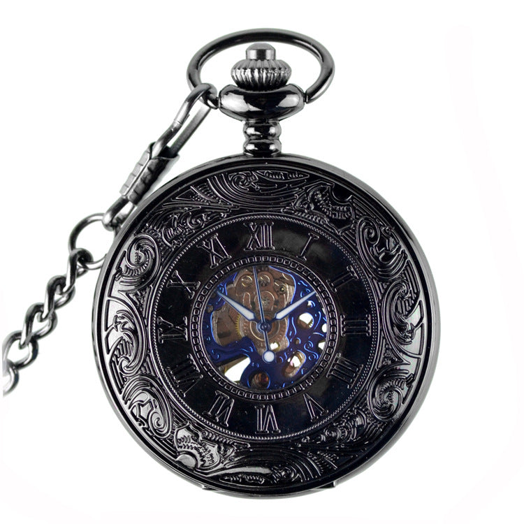 Retro Flip Hot Roman Blue Surface Mechanical Pocket Watch