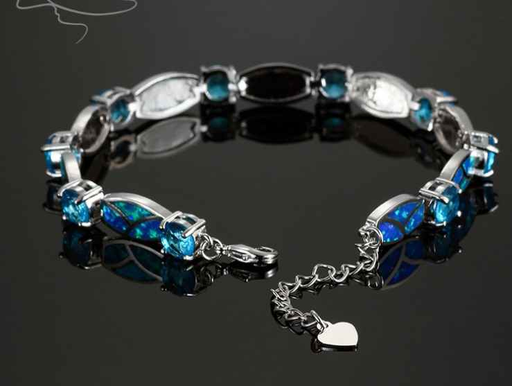 Copper Plated Silver Blue Opal  Bracelet Aliexpress Hot Blast Bracelet