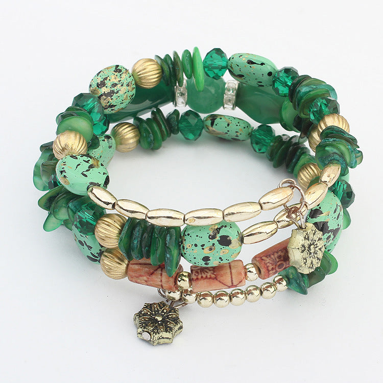 Natural Stone Pine Agate Beaded Multi-Layer Winding Bracelet Bracelet