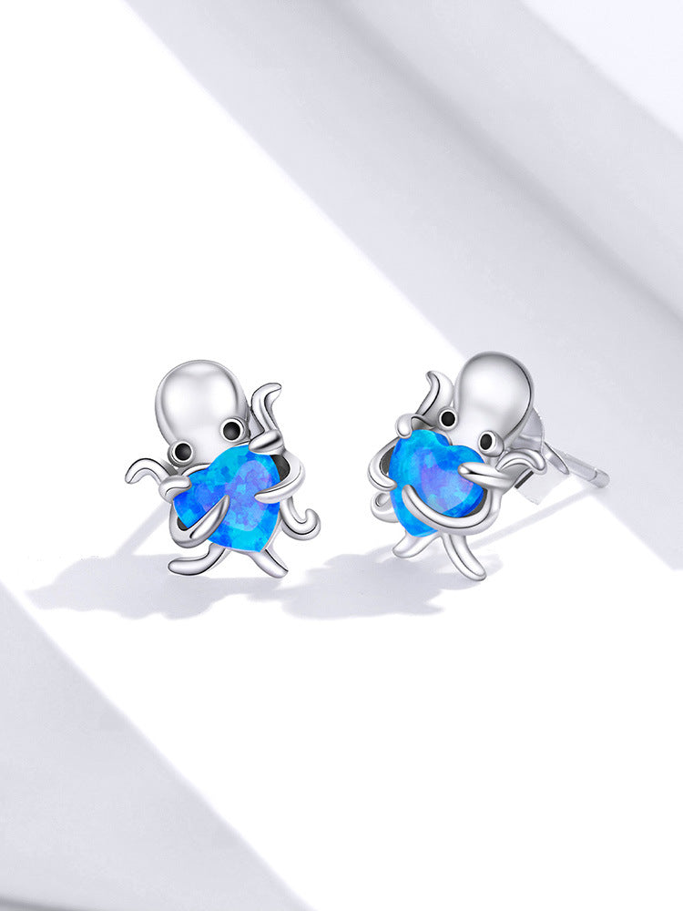 Female Cute Octopus Octopus Silver Earrings