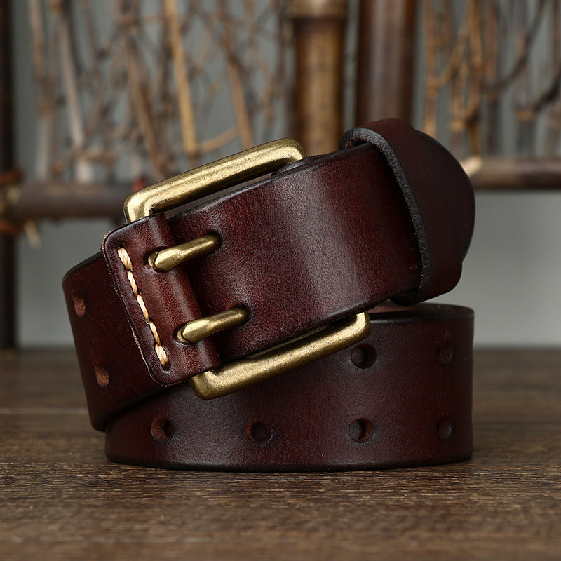 Men's First Layer Cowhide Vintage Brass Buckle Belt