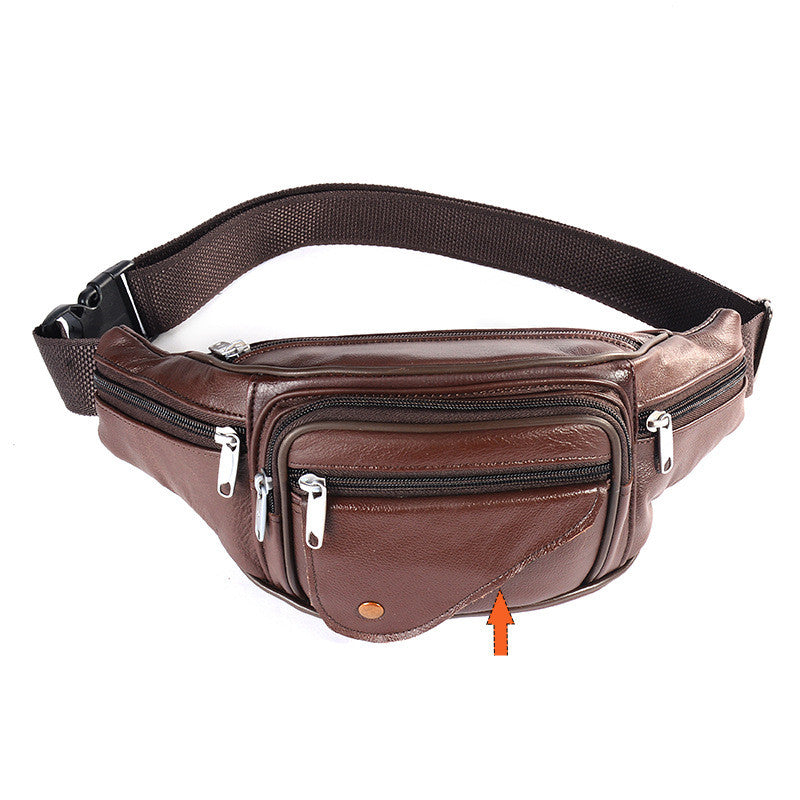 Men's Leather Multifunctional Casual Outdoor Large-Capacity Diagonal Waist Bag