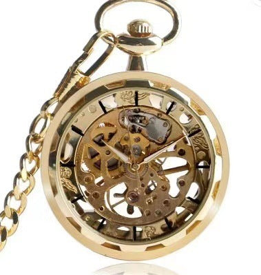 Bronze Transparent Bottom Glossy Semi-Automatic Mechanical Pocket Watch