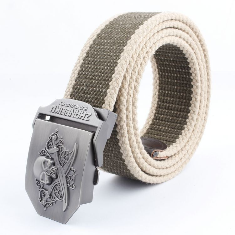 Casual And Versatile Double Knife Skull Canvas Belt