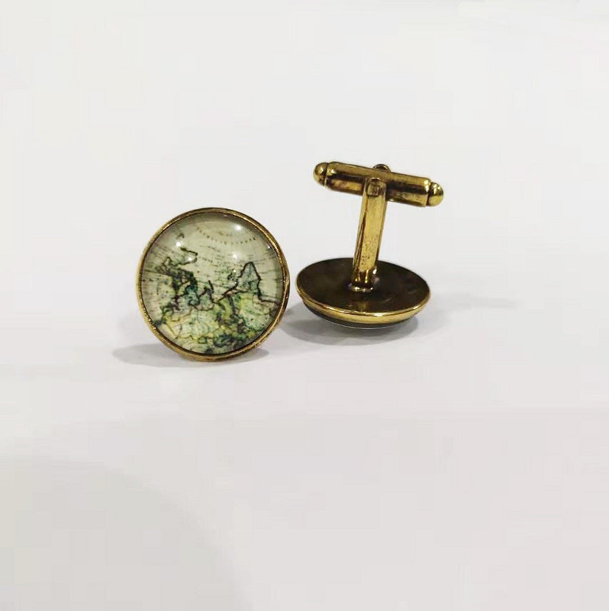 European And American Cufflinks World Map Retro Cufflinks