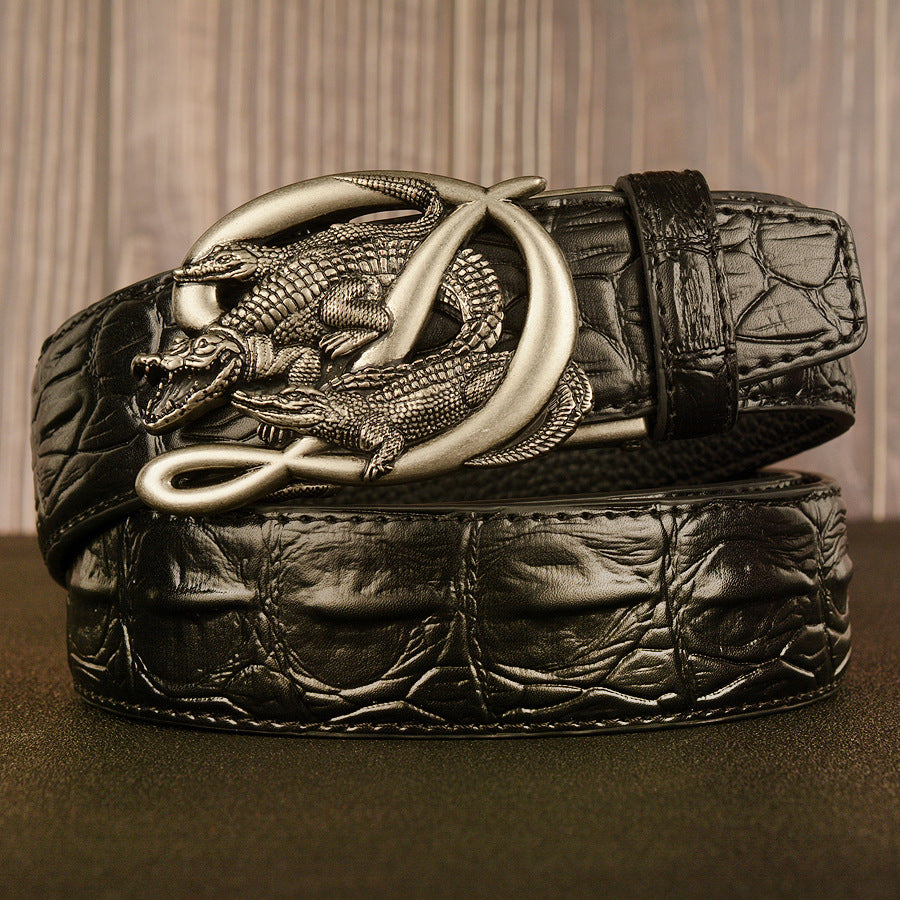 Men's Double Leather With Automatic Belt Buckle