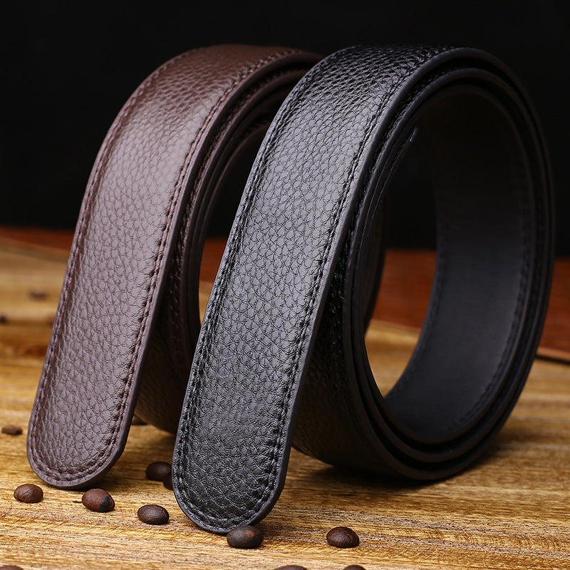 Two-Layer Leather Belt Business Men's Smooth Automatic Buckle Leather Belt