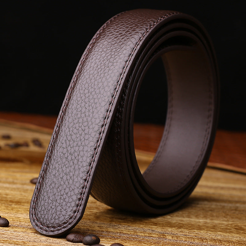 Two-Layer Leather Belt Business Men's Smooth Automatic Buckle Leather Belt