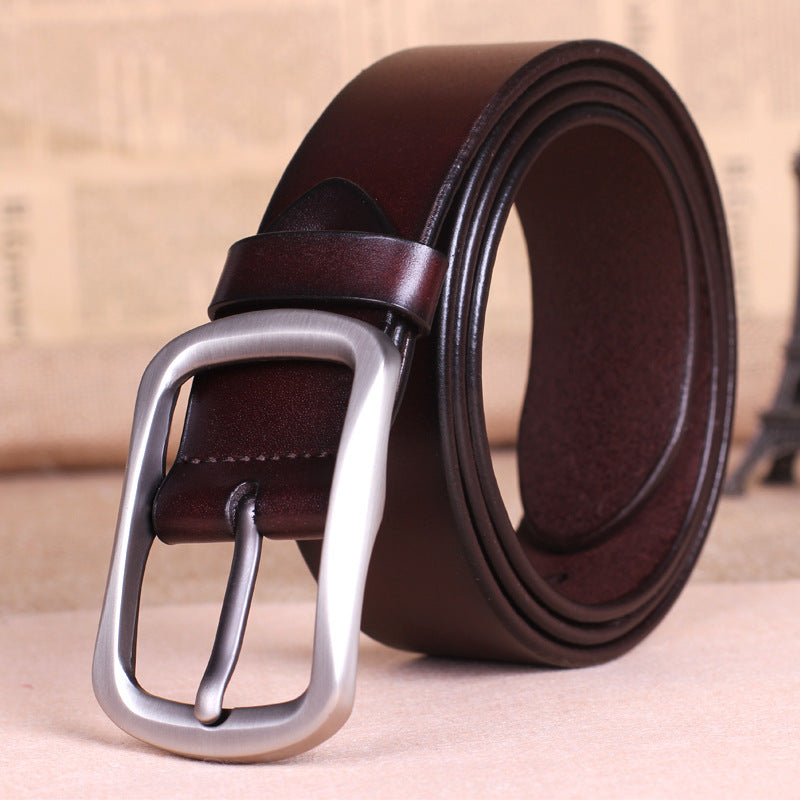 Leather Belt Buckle Male Pure Leather Belt Young Mens Belt All-Match Middle-Aged.