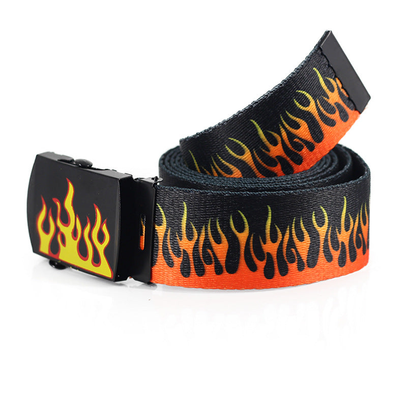 Flame Print Canvas Belt