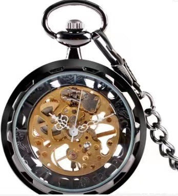 Bronze Transparent Bottom Glossy Semi-Automatic Mechanical Pocket Watch