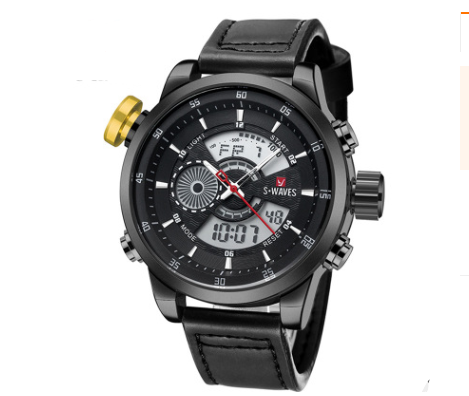 Trendy Casual Double Men's Watch Waterproof High Quality Belt Electronic Quartz Watch