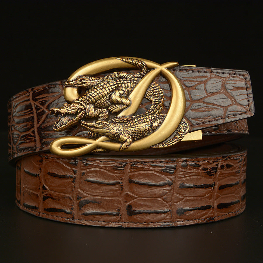 Beltcrocodile Buckle Men Belt Real Cowhide Automatic Buckle Casual