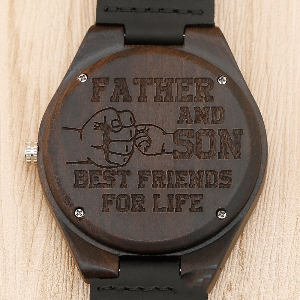 Brown Dial Wood Case Back Lettering Watch