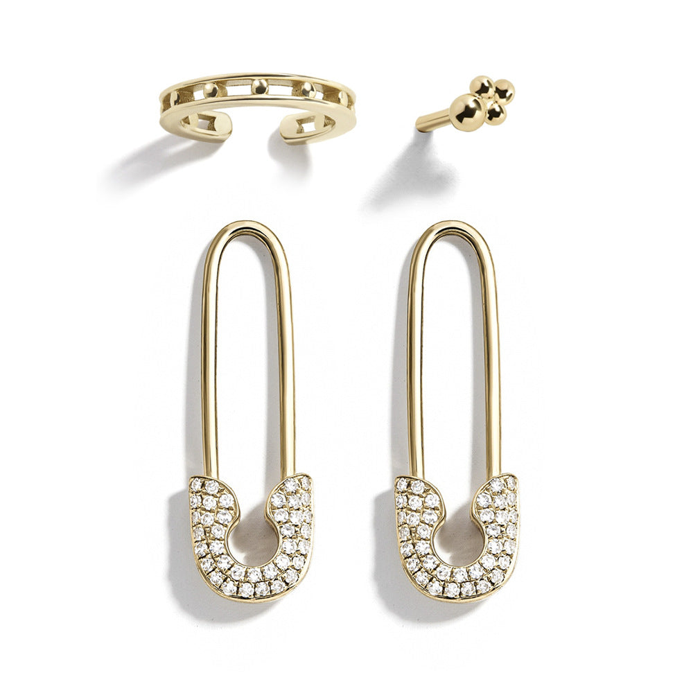 Alloy Pin Rhinestone Stud Earrings