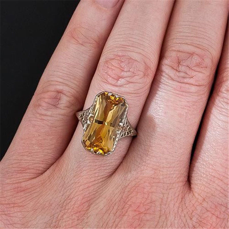 Citrine Hollow Carved Ring Europe And America