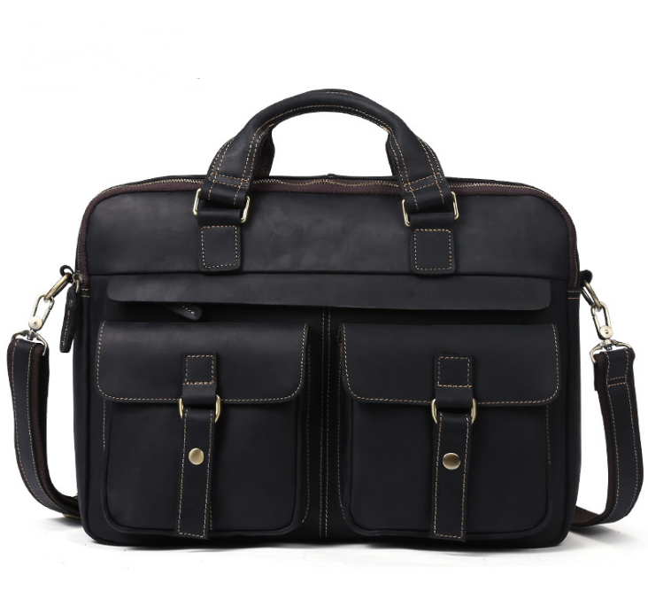 Genuine Men''S Bags Retro Men''S Business Bags Briefcase Cowhide Oblique Bag 15.6 Inch Laptop Bag