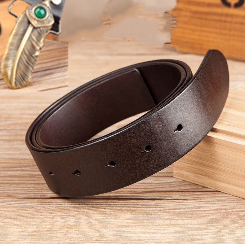 Men's First Layer Cowhide One-Leaf Flat Boat Belt With Copper Plate Buckle