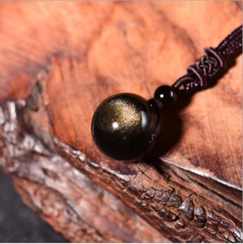 Black Gold Natural Obsidian Stone Pendant Lucky Transfer Beads Pendant Necklace Male Female Lovers Fashion Jewelry