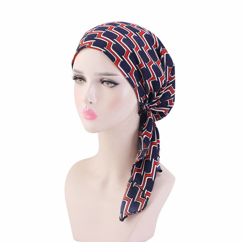 Pleated Cotton Scarf Long Tail Hat