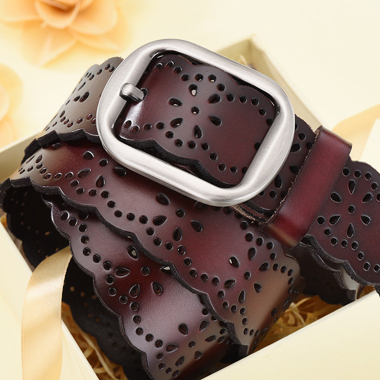 Ladies Wide Genuine Leather Belt Cutout