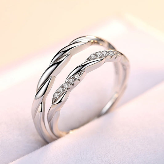 S925 Sterling Silver Water Ripple Micro Inlaid Couple Ring