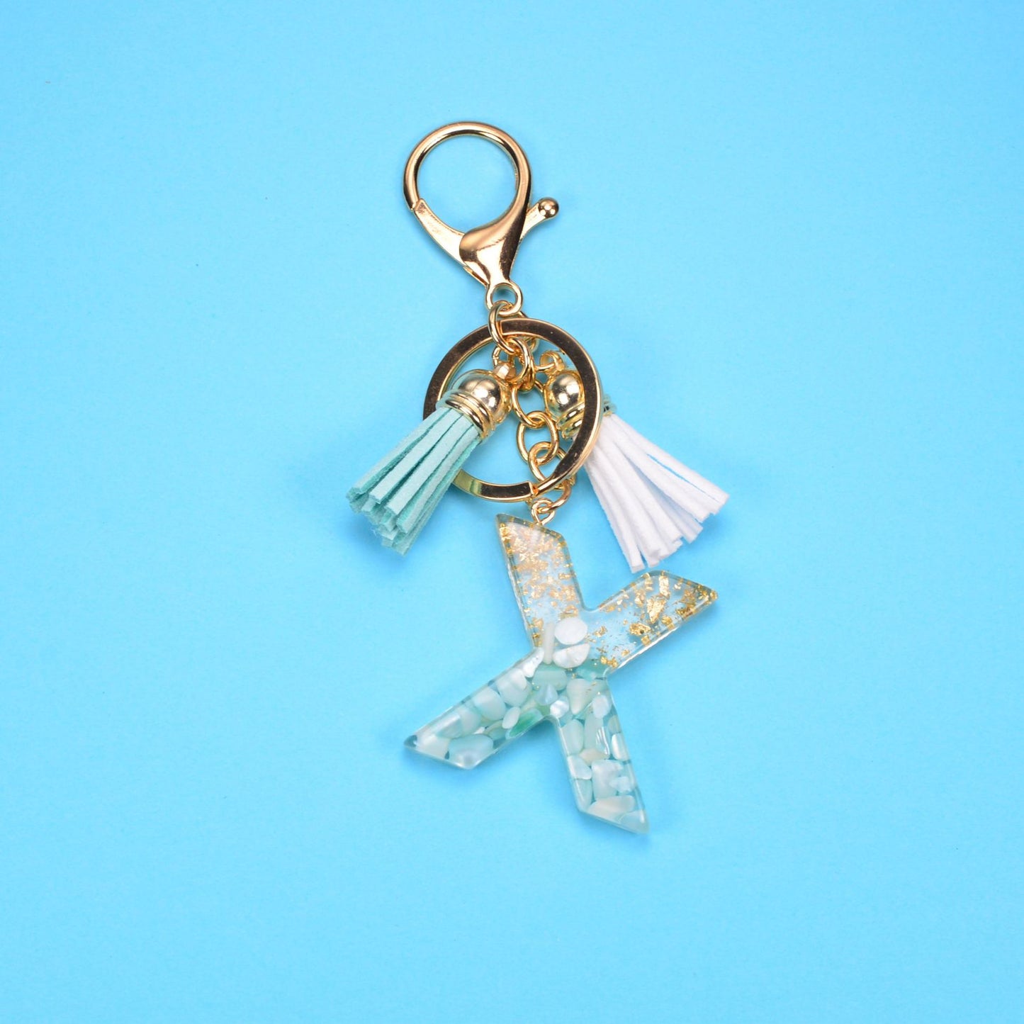 English Alphabet Keychain Tassel Pendant Stone Gold Foil Resin Key