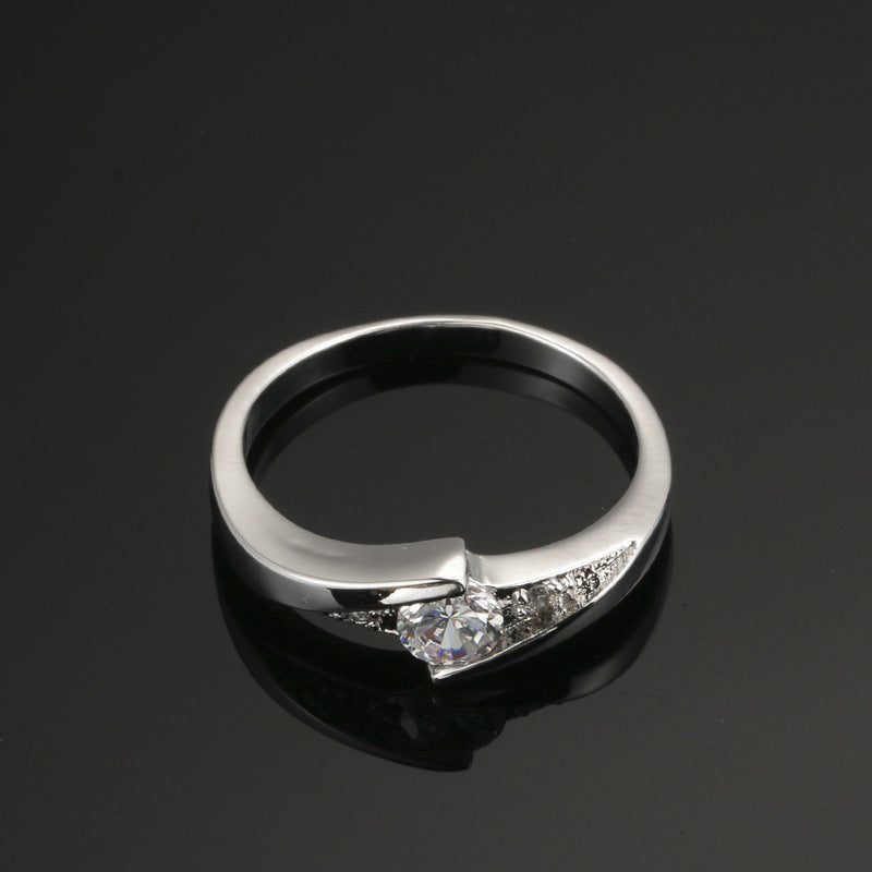 Sparkling Zircon Ring with White Gold Plating