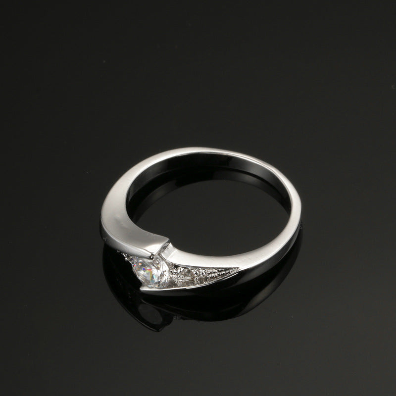 Sparkling Zircon Ring with White Gold Plating