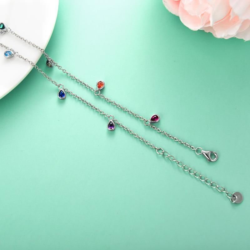 Anklets For Women Sterling Silver Multi Color Oval Rainbow Anklet Bracelets Fashion Jewelry Gifts For Women Teen Girls Friend Birthday