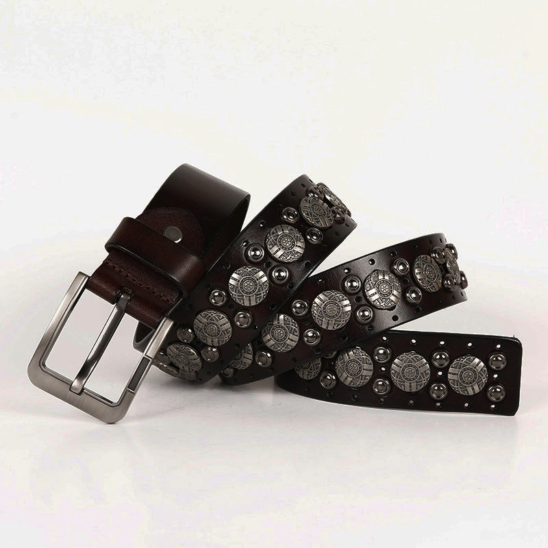 Personality Rivet Navel Nail Head Layer Cowhide Belt