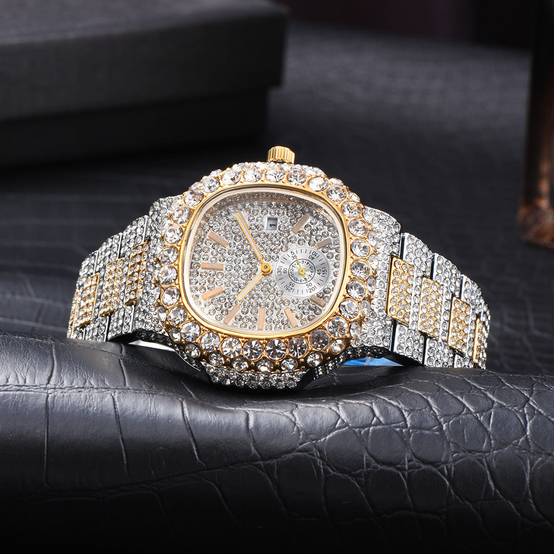 Hip Hop Celebrity Watch With Full Diamond Design And Quartz Movement