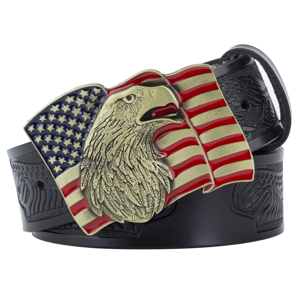 Eagle Buckle Genuine Leather Belt - Unisex, Patriotic, And Fashionable