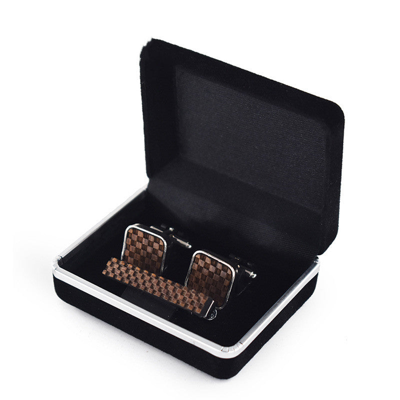 Small Square Lattice Collar Clip Cufflinks Set