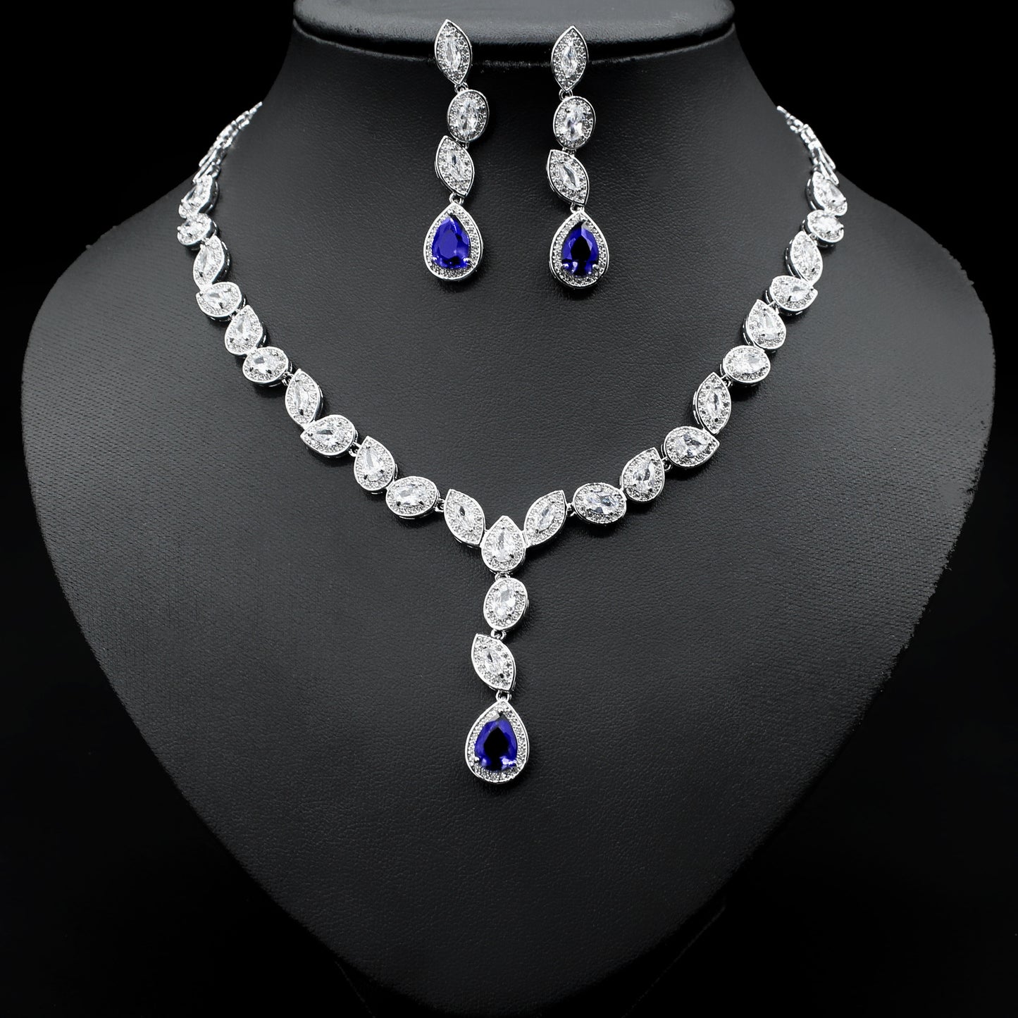 Colorful Zircon Necklace Earrings Clavicle Chain Female Noble Luxury Wedding Dress Three-Piece Set