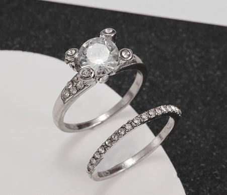 Double Stackable Set Rings 2Pcs For Women Wedding Engagement Party Finger-Rings Good Quality Statement Jewelry Hot Sale Huitan Double Stackable Set Rings 2Pcs For Women Wedding Engagement Pa