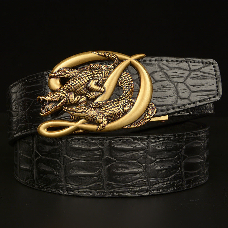 Beltcrocodile Buckle Men Belt Real Cowhide Automatic Buckle Casual