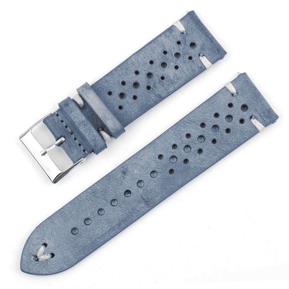 Gray-Blue Multi-Hole Stitching Leather Watch Band