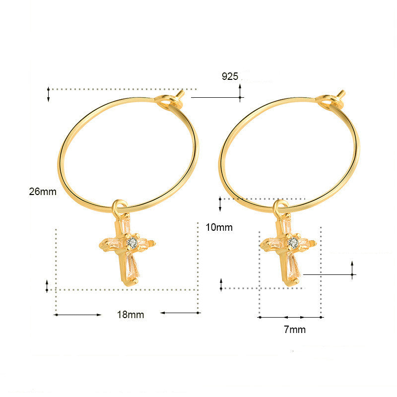 Cold Wind Personality Net Celebrity Creative Diamond Cross Earrings