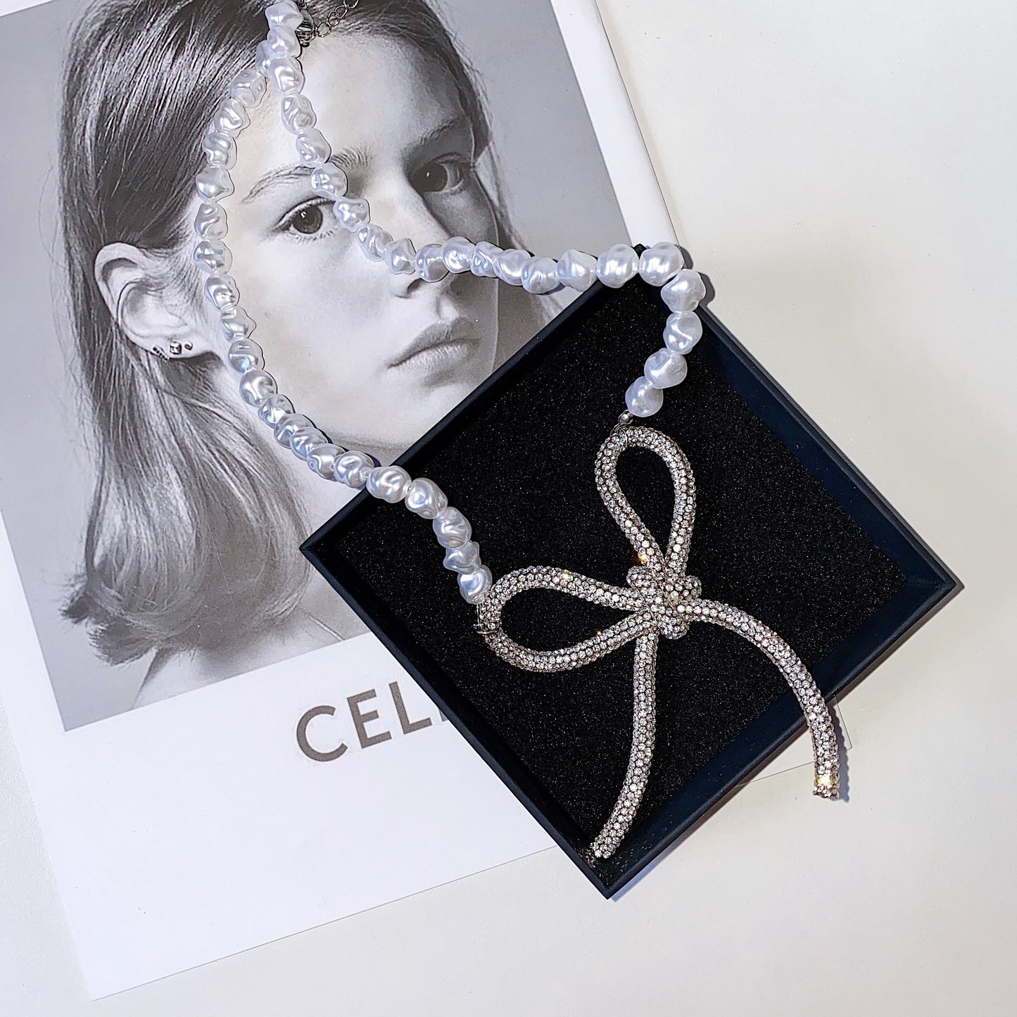 Minority Design Pearl Bow Collarbone Chain Female Trendy Net Celebrity Neck Jewelry Collar Neckband