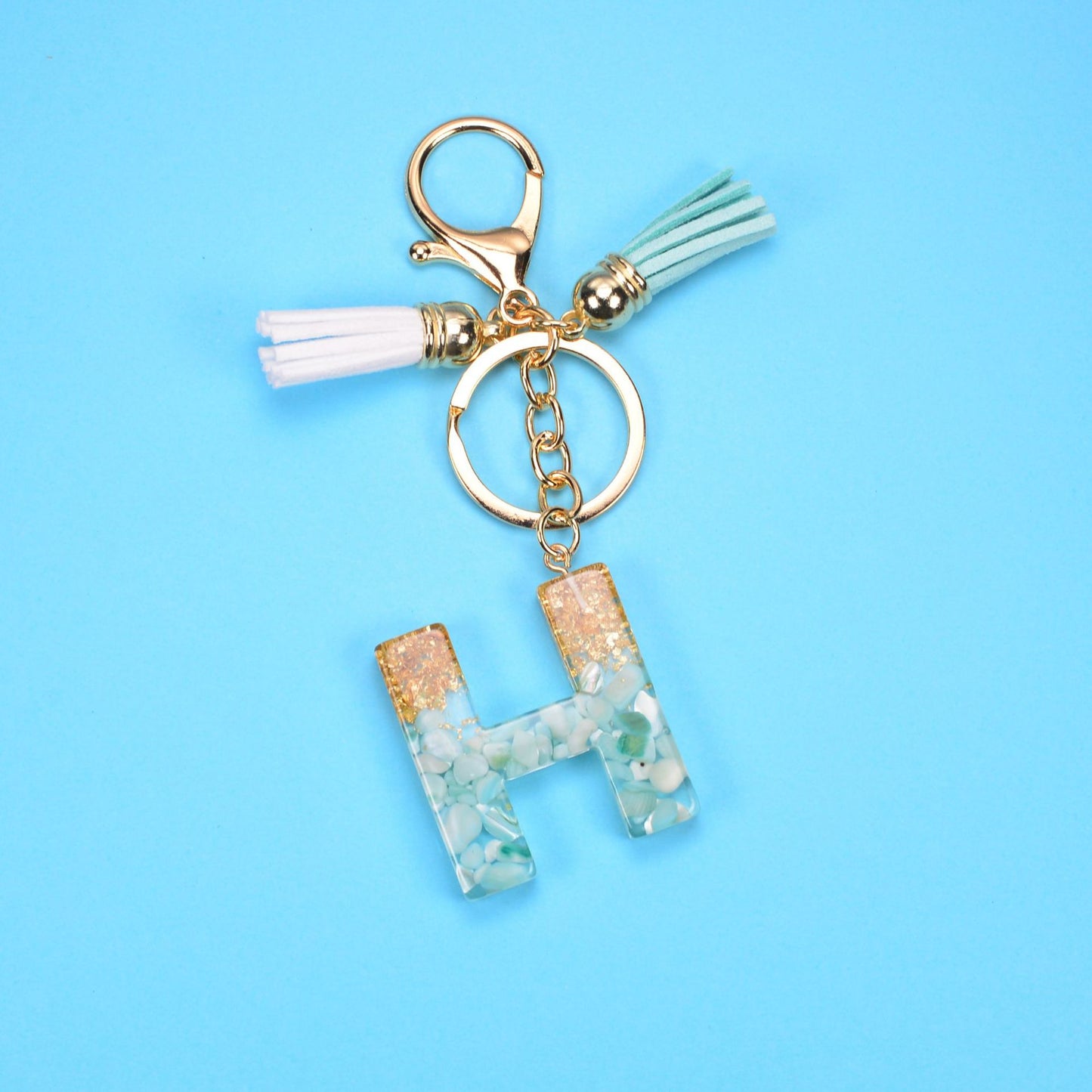 English Alphabet Keychain Tassel Pendant Stone Gold Foil Resin Key